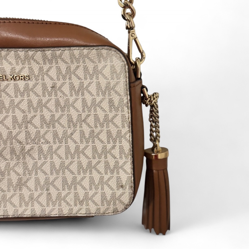 Michael Kors Tan and Cream Monogram Crossbody Bag